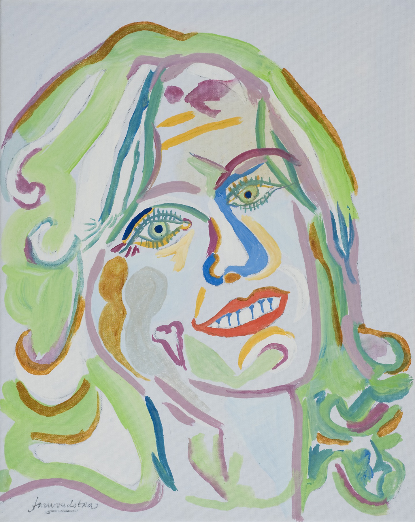 De afbeelding toont een kunstzinnig portret van Aleid Truijens. Gemaakt door: Frits Woudstra